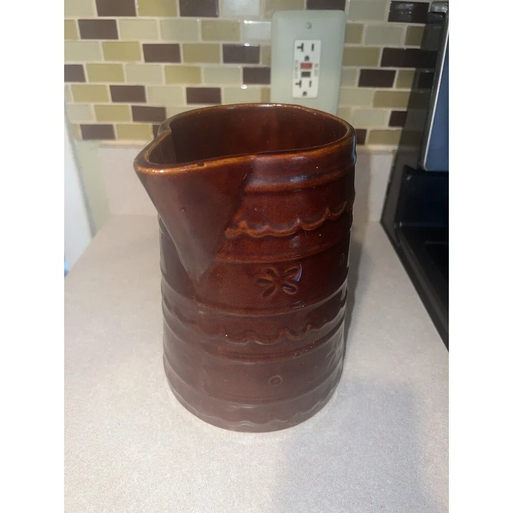 MAR-CREST Oven-Proof STONEWARE PITCHER 2 Qt Brown Pottery Farmhouse Vintage